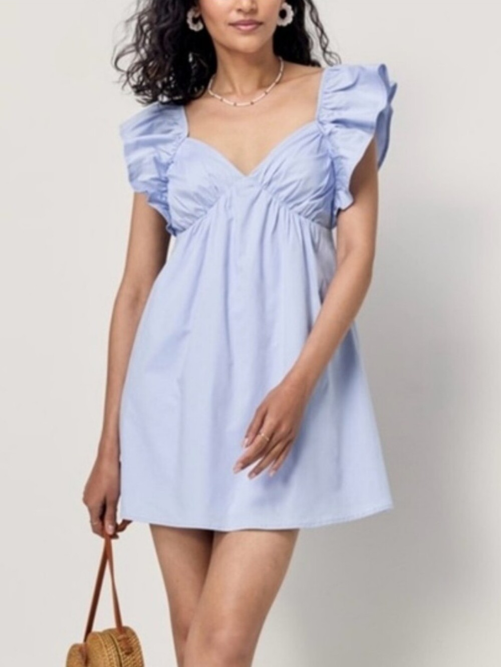 Midnight Doll Light Blue Ruffle Tie Back Cutout Babydoll A-line Mini Dress XS